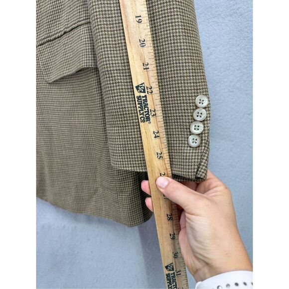 Oscar De La Renta Mens Tan Houndstooth Silk Wool Sport Coat Blazer Jacket Size 4 - Picture 7 of 10